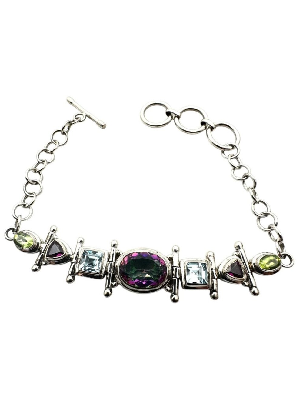 Color Changing Multi-Gemstone Sterling Silver Bracelet 8.5 Inch 25 Grams